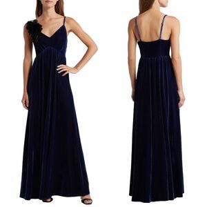 NEW CHELSEA28 Navy Night FLOWER Patch CAMISOLE Slip VELVET Maxi Dress GOWN M